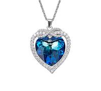 Argento Sterling 925 Decorato con collane a Cuore di Cristallo Collane di gioielleria raffinata Blu-Ray in Cristallo da Donna