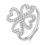 Argento Sterling 925, Orecchini a Quadrifoglio con Trifoglio per Donna Cuore Prom Moda Verde Amore Zircone Anello