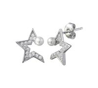 Argento Sterling 925 Placcato Rodio Zirconi Mezza Stella Perla Orecchini a Lobo