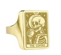 Argento Sterling 925 The Coffee | Anello placcato in oro | Anelli con sigillo rettangolari da 16x12 mm | Misura della fascia US 5-12,5 Avelaibal | LKDR_0302