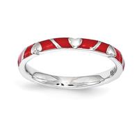 Argento Sterling Accatastabile Espressioni Rosso Smalto Cuore Misure Anello 5 A