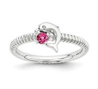 Argento Sterling Accatastabile Espressioni Tormalina & Diamante Anello Delfino