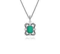 Argento Sterling Art Déco Stile Baguette Calcedonio E Marcasite Ciondolo Collana