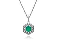 Argento Sterling Art Déco Stile Esagonale Calcedonio & Marcasite Ciondolo