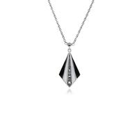 Argento Sterling Art Déco Stile Marcasite, Bianco e Nero Smalto Ventola Goccia