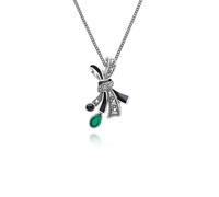 Argento Sterling Art Nouveau Marcasite & Calcedonio Nastro Arco Ciondolo Collana