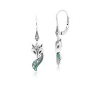 Argento Sterling Art Nouveau Marcasite, Verde & Smalto Fox Orecchini a Goccia