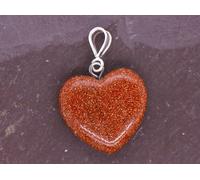 Argento Sterling Glitter Oro Pietra Goldstone 16mm Love Cuore Pendente e Collana