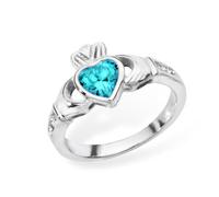 Argento Sterling Luce Cuore Blu Pietra Anello Claddagh