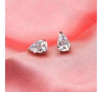 Argento Sterling Pera Forma Bottone 5A Zircone Cubico Equiv. A 2 Carat Rodio Plt