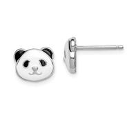 Argento Sterling Placcato IN Rodio Madi K 9mm Bimbi Smalto Panda Post Orecchini