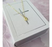 Argento Sterling Placcato Oro Croce Ciondolo Collana Sacra Comunione, Battesimo