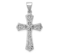 Argento Sterling Placcato Rodio Diamante Bianco Latino Croce Ciondolo 0.02 KT