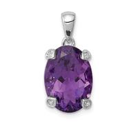 Argento Sterling Placcato Rodio Viola Ametista & Diamante Decorato Pendente