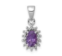 Argento Sterling Placcato Rodio Viola Ametista & Diamante Stella Pendente Ovale