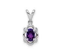 Argento Sterling Rhodiumed Diamante & Amythest Febraio Del Mese Pendente