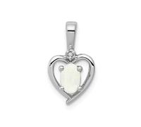 Argento Sterling Rodio Diamante & Sintetico Opale Ottobre Del Mese Cuore