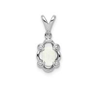 Argento Sterling Rodio Diamante & Sintetico Opale Ottobre Portafortuna Ciondolo