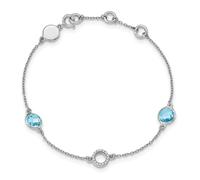 Argento Sterling Topazio Blu & 0.05 Ct. Diamante Tennis Bracciale 7.25 " White