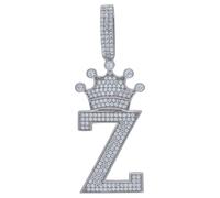 Argento Sterling Unisex Rotondo Zirconi Lettera A Z Ciondolo Corona Iniziale