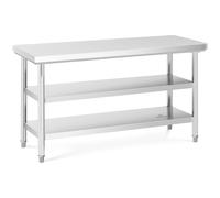 Royal Catering Tavolo acciaio inox RCWT-150X60-3L-E con alzatina, 3 ripiani, 150 x 60 cm