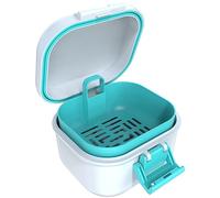 ARGOMAX Scatola per protesi a prova di perdite, portatile, in ammollo, per protesi dentarie con colino, per protesi e parentesi graffe (bianco + ciano).