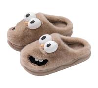 Argumub Pantofole con lingua, per coppie, in peluche invernale e comode, con suola spessa, 3D, con occhi grandi, divertenti pantofole a forma di cane cartone animato per uso domestico, Marrone, 42 EU