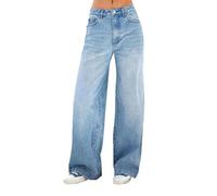 Argumub Seraphae - Jeans da donna, stile casual, a vita alta, a gamba larga, Azzurro, XL