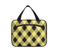 Argyle Buffalo Plaid Tartan Scozia Giallo Nero Appeso Borse da viaggio per le donne con gancio, Designer Fashion Bag per articoli da toeletta per le donne Must Haves Backpacking estuche para
