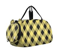 Argyle Buffalo Plaid Tartan Scozia Giallo Nero Bambini Carina Borsa da Palestra con Scomparto per Scarpe, Leggero Borsa da Viaggio per Scuola, Pratica, Sport, Viaggi