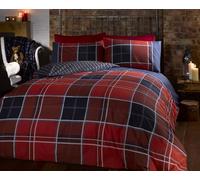 Argyle - Set copripiumino e federa per letto singolo, Motivo tartan, Rosso, 2 pezzi