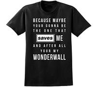 ARHAR Oasis Music Lyrics T-Shirt - Wonderwall Song Inspired Tee - Mens Or Ladies Black M