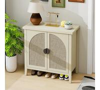 Arhatreya Armadietto a due ante in rattan, comò laterale curvo in rattan, moderno salottino o armadietto, adatto per soggiorno, ingresso, sala da pranzo e cucina