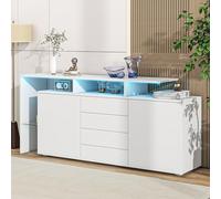 Arhatreya Cassettiera, credenza con LED, mobili da soggiorno in bianco lucido, armadietto per soggiorno, mobile TV, parete del soggiorno, alta, armadietto multiuso, vetrina a LED, armadio a buffet