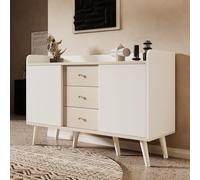 Arhatreya Credenza con tre cassetti, squisita venatura per camera da letto e soggiorno, moderna credenza color legno con ripiani, altezza 80/lunghezza 117,5/profondità 40 cm, bianco