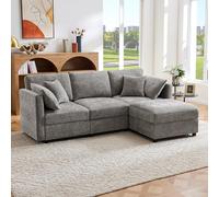 Arhatreya Divano angolare a 3 posti, a forma di L, moderno, 3 posti, con 4 cuscini e braccioli regolabili, divano letto con spazio per soggiorno, camera da letto, appartamento, ciniglia, grigio