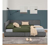 Arhatreya Divano letto 140 x 200 cm, a forma di L con schienale alto, letto imbottito con rete a doghe, letto matrimoniale per appartamento, camera da letto (senza materasso), tessuto di velluto