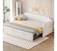 Arhatreya Divano letto 90/180 x 190 cm, divano letto con letto estraibile, letto imbottito con rete a doghe, lettino per camera degli ospiti, camera da letto (senza materasso), tessuto di lino beige