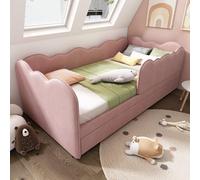 Arhatreya Divano letto 90 x 190 cm, divano letto con letto estraibile, letto imbottito con rete a doghe, lettino per camera degli ospiti, camera da letto (senza materasso), velluto rosa