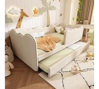 Arhatreya Divano letto 90 x 190 cm, divano letto con letto estraibile, letto imbottito con rete a doghe, lettino per camera degli ospiti, camera da letto (senza materasso) lino beige