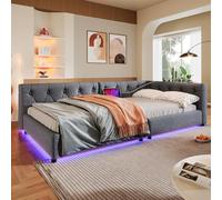 Arhatreya Divano letto 90 x 200 cm, a forma di L, con rete a doghe, letto giorno con illuminazione ambientale, letto giornaliero con USB+tipo C, per appartamento, camera degli ospiti, soggiorno (senza