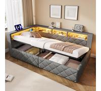 Arhatreya Divano letto 90 x 200 cm con vano portaoggetti idraulico LED USB | Pratico contenitore per letto e porta USB integrata per un maggiore comfort nella vita di tutti i giorni