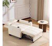 Arhatreya Divano letto singolo allungabile 3 in 1 con portabevande e porta USB - Sedia a sdraio per divano, sedia a letto, poltrona, salvaspazio, per piccoli spazi, uffici, soggiorno, bianco