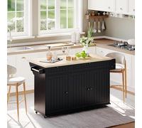 Arhatreya Isola cucina con piano di lavoro pieghevole, armadio da cucina su 6 ruote bloccabili, con ripiano, scaffalatura, 2 grandi cassetti e armadietto, nero, per cucina e studio