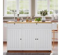 Arhatreya Isola cucina con piano di lavoro pieghevole, armadio da cucina su 6 ruote bloccabili, con ripiano, scaffalatura, 2 grandi cassetti e armadietto, bianco, per cucina e studio