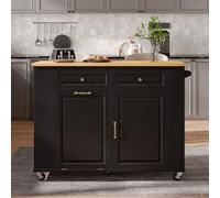 Arhatreya Isola della cucina con ruote, tavolo da pranzo allungabile 120 × 40 - 70 × 92 cm (lunghezza x larghezza x altezza), isola da cucina mobile con cassetti e portasciugamani, carrello da cucina