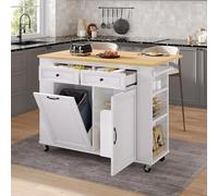 Arhatreya Isola della cucina con ruote, tavolo da pranzo allungabile 120 × 40 - 70 × 92 cm (lunghezza x larghezza x altezza), isola da cucina mobile con cassetti e portasciugamani, carrello da cucina