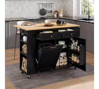 Arhatreya Isola della cucina con ruote, tavolo da pranzo allungabile 120 × 40 - 70 × 92 cm (lunghezza x larghezza x altezza), isola da cucina mobile con cassetti e portasciugamani, carrello da cucina