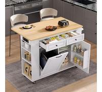 Arhatreya Isola della cucina con ruote, tavolo da pranzo allungabile 120 × 40 - 70 × 92 cm (lunghezza x larghezza x altezza), isola da cucina mobile con cassetti e portasciugamani, carrello da cucina