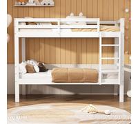 Arhatreya Lettino 90 x 200 cm, letto a castello con scala angolare a tre livelli e protezione anticaduta, letto a castello suddiviso in 2 letti singoli, telaio in pino, per bambini adolescenti, bianco